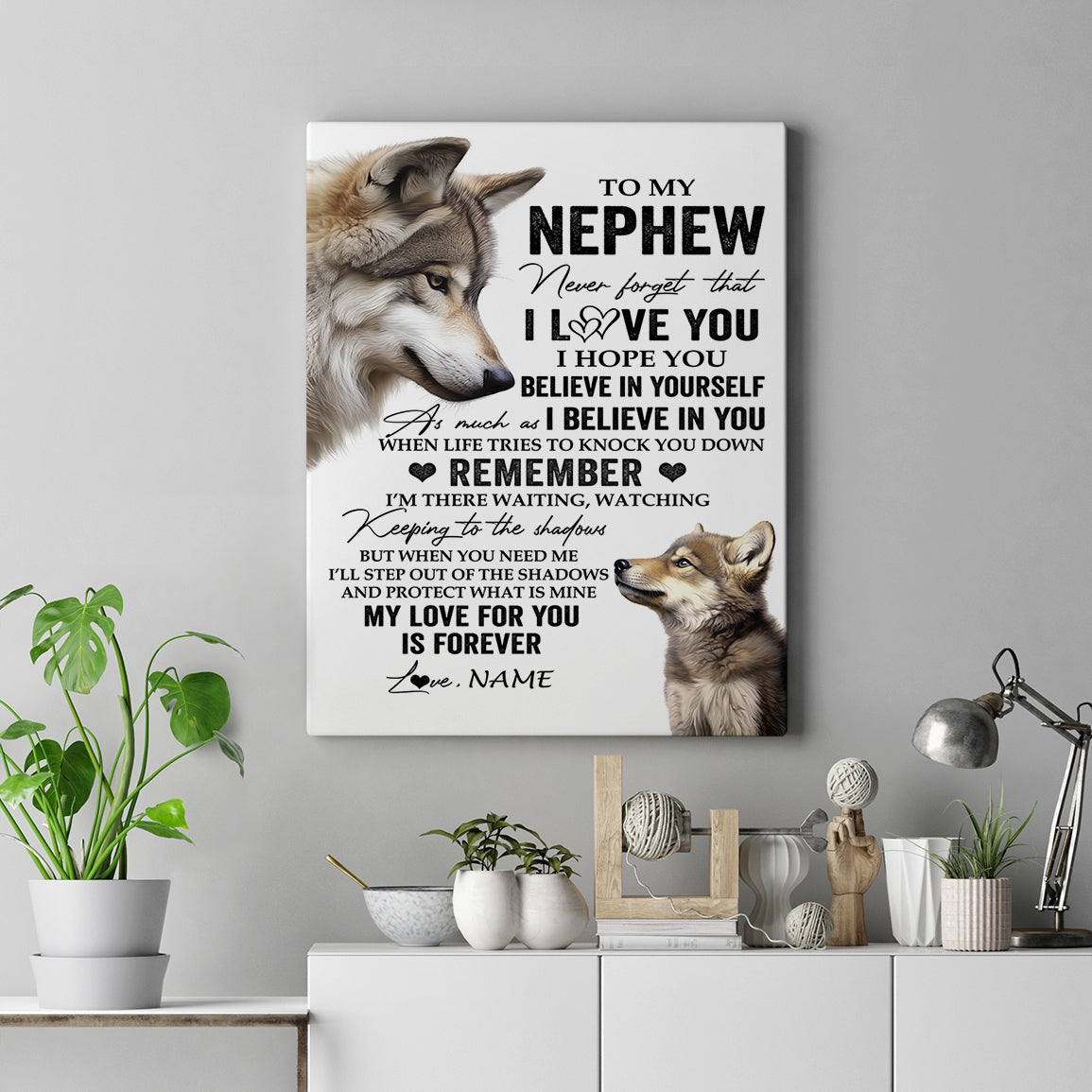 Personalized To My Nephew Canvas From Uncle Aunt Auntie Wolf My Love For You Is Forever Nephew Birthday Gifts Graduation Christmas Custom Wall Art Print Framed Canvas | teecentury