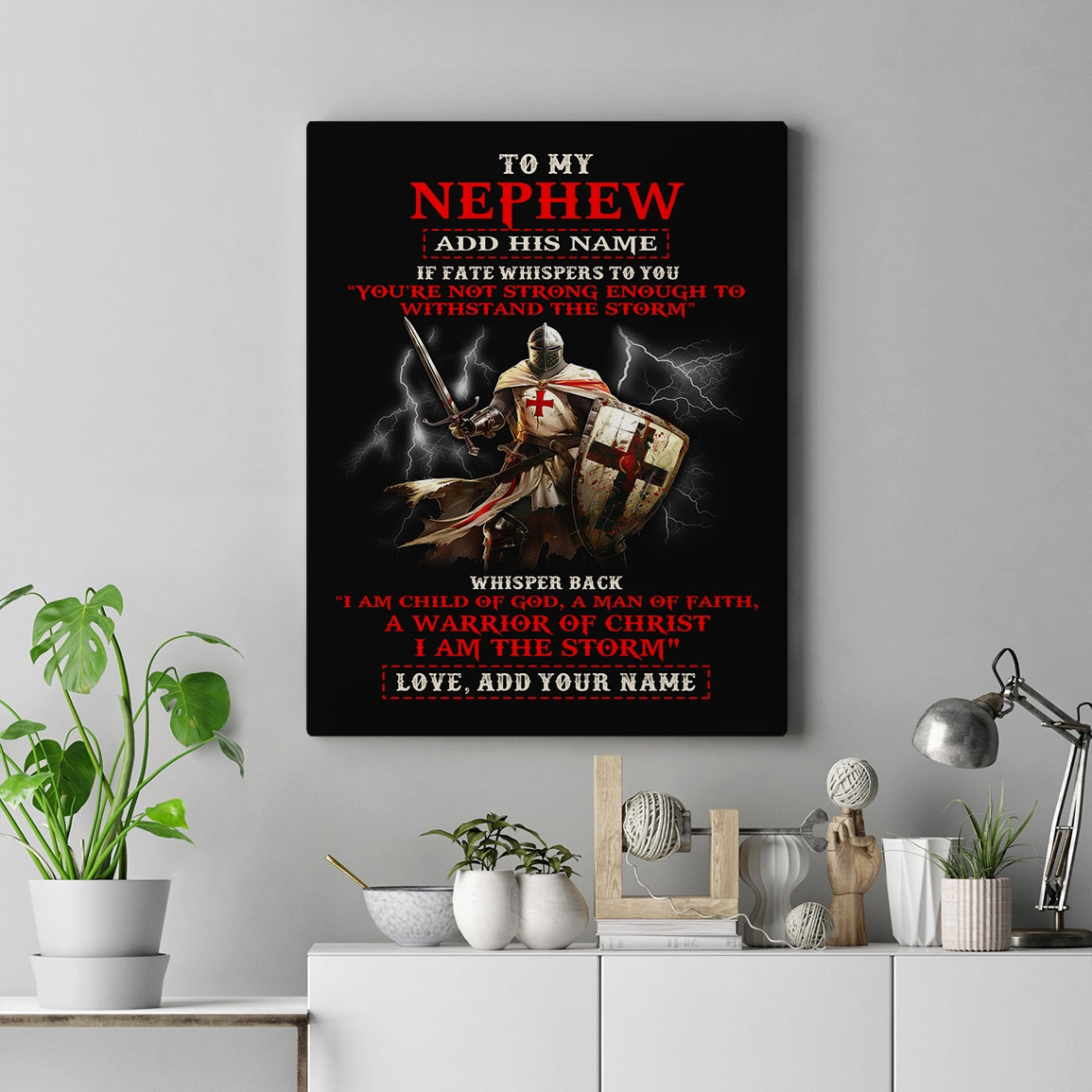 Personalized To My Nephew Canvas From Uncle Aunt For Men Warrior Knight Templar I Am The Storm Nephew Birthday Christmas Gift Custom Framed Canvas | teecentury
