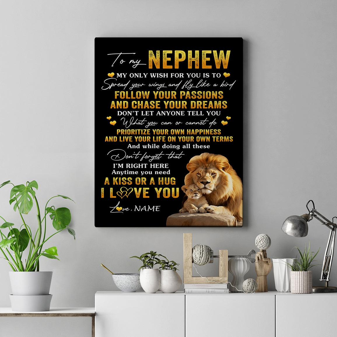 Personalized To My Nephew Canvas From Uncle Lion My Only Wish For You Nephew Birthday Gifts Graduation Christmas Custom Wall Art Print Framed Canvas | teecentury