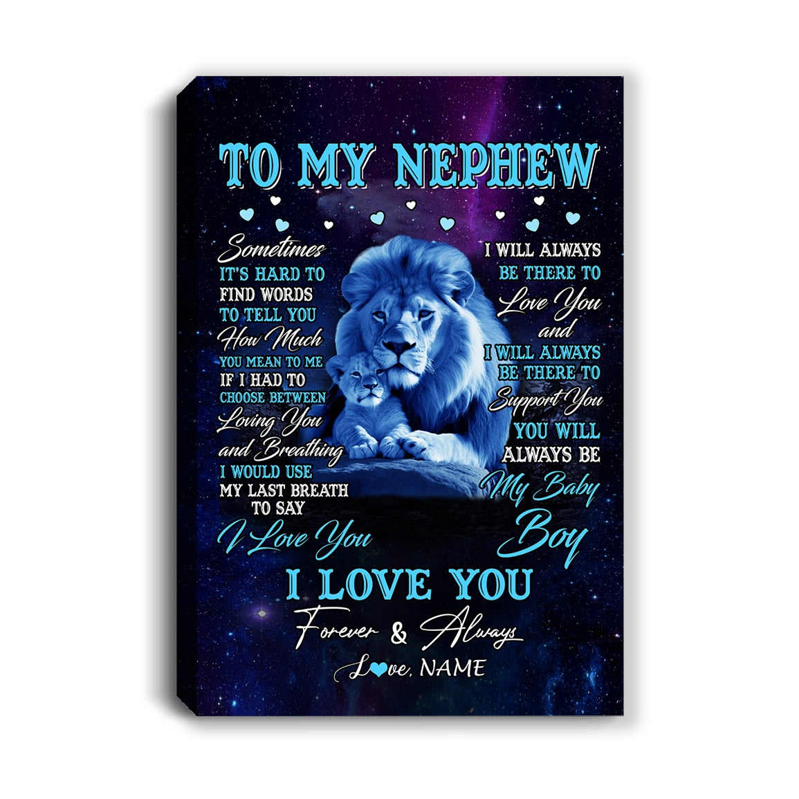 Personalized To My Nephew Canvas From Uncle Sometimes It's Hard Lion Nephew Gift Birthday Graduation Christmas Custom Wall Art Print Framed Canvas | teecentury