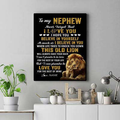 Personalized To My Nephew Canvas From Uncle This Old Lion Love You Nephew Birthday Gifts Graduation Christmas Custom Wall Art Print Framed Canvas | teecentury