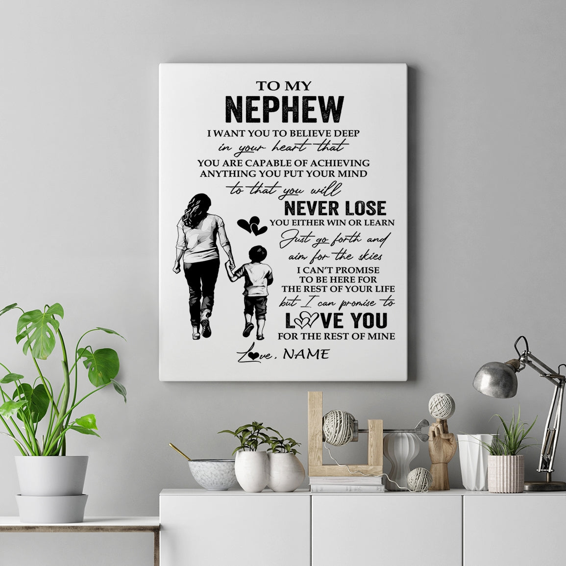 Personalized To My Nephew Canvas You Will Never Lose From Aunt Auntie Nephew Birthday Gifts Graduation Christmas Custom Wall Art Print Framed Canvas | teecentury