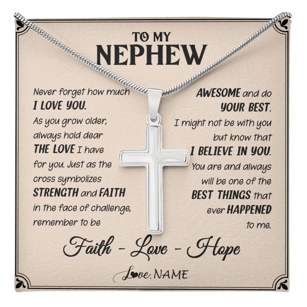 Stainless Cross Necklace Stainless Steel | 1 | Personalized To My Nephew Cross Necklace From Aunt Uncle Strength And Faith Nephew Birthday Christmas New Year Graduation Customized Gift Box Message Card | teecentury