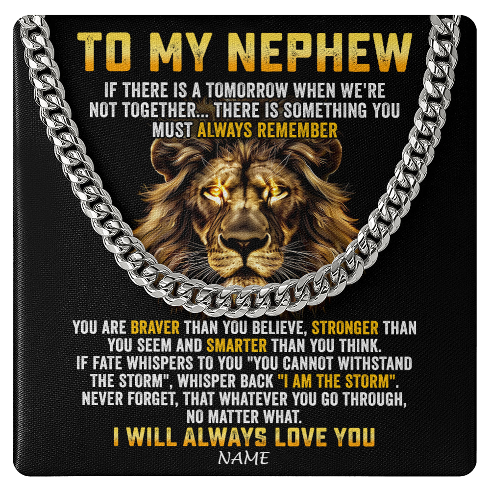 Cuban Link Chain Necklace Stainless Steel | 1 | Personalized To My Nephew Cuban Necklace From Aunt Uncle I Will Always Love You Lion Nephew Birthday Graduation Christmas Customized Gift Box Message Card | teecentury