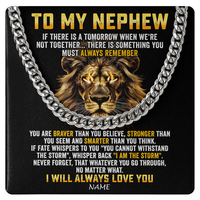 Cuban Link Chain Necklace Stainless Steel | 1 | Personalized To My Nephew Cuban Necklace From Aunt Uncle I Will Always Love You Lion Nephew Birthday Graduation Christmas Customized Gift Box Message Card | teecentury