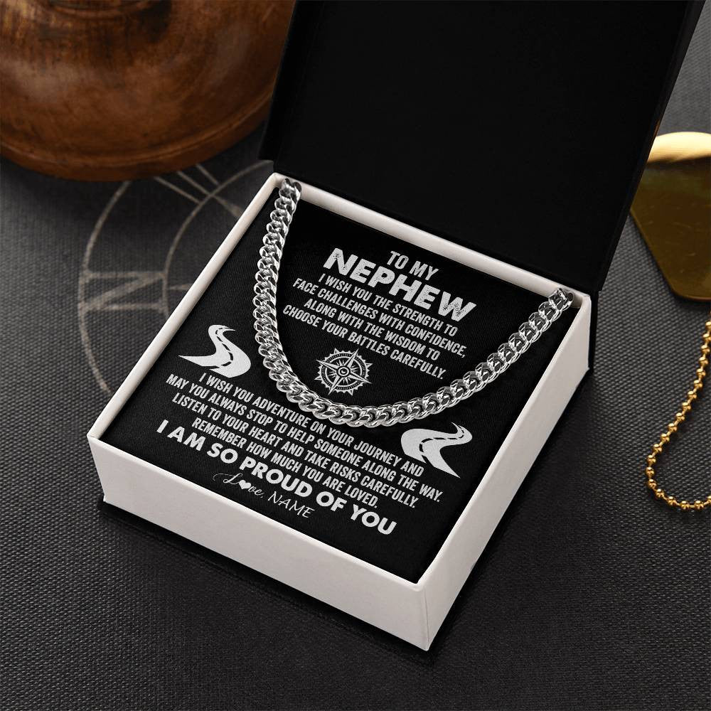 Cuban Link Chain Necklace Stainless Steel | Personalized To My Nephew Cuban Necklace From Aunt Uncle I Wish You The Strength Nephew Birthday Graduation Inspirational Customized Gift Box Message Card | teecentury