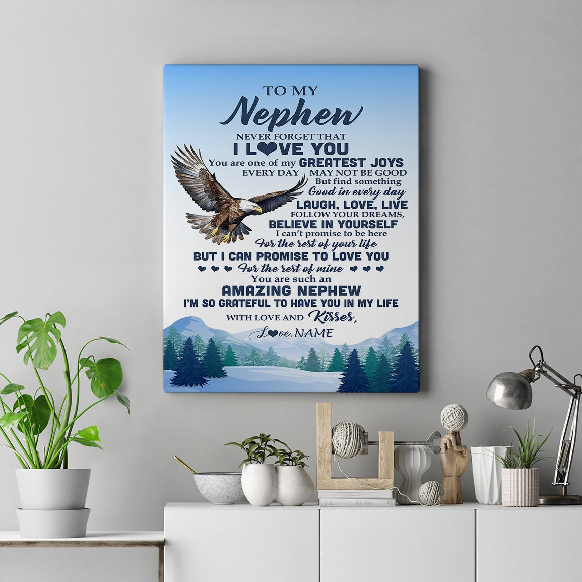 Personalized To My Nephew Eagle Canvas From Aunt Uncle Never Forget That I Love You Nephew Gift Birthday Graduation Christmas Custom Wall Art Print Framed Canvas | teecentury