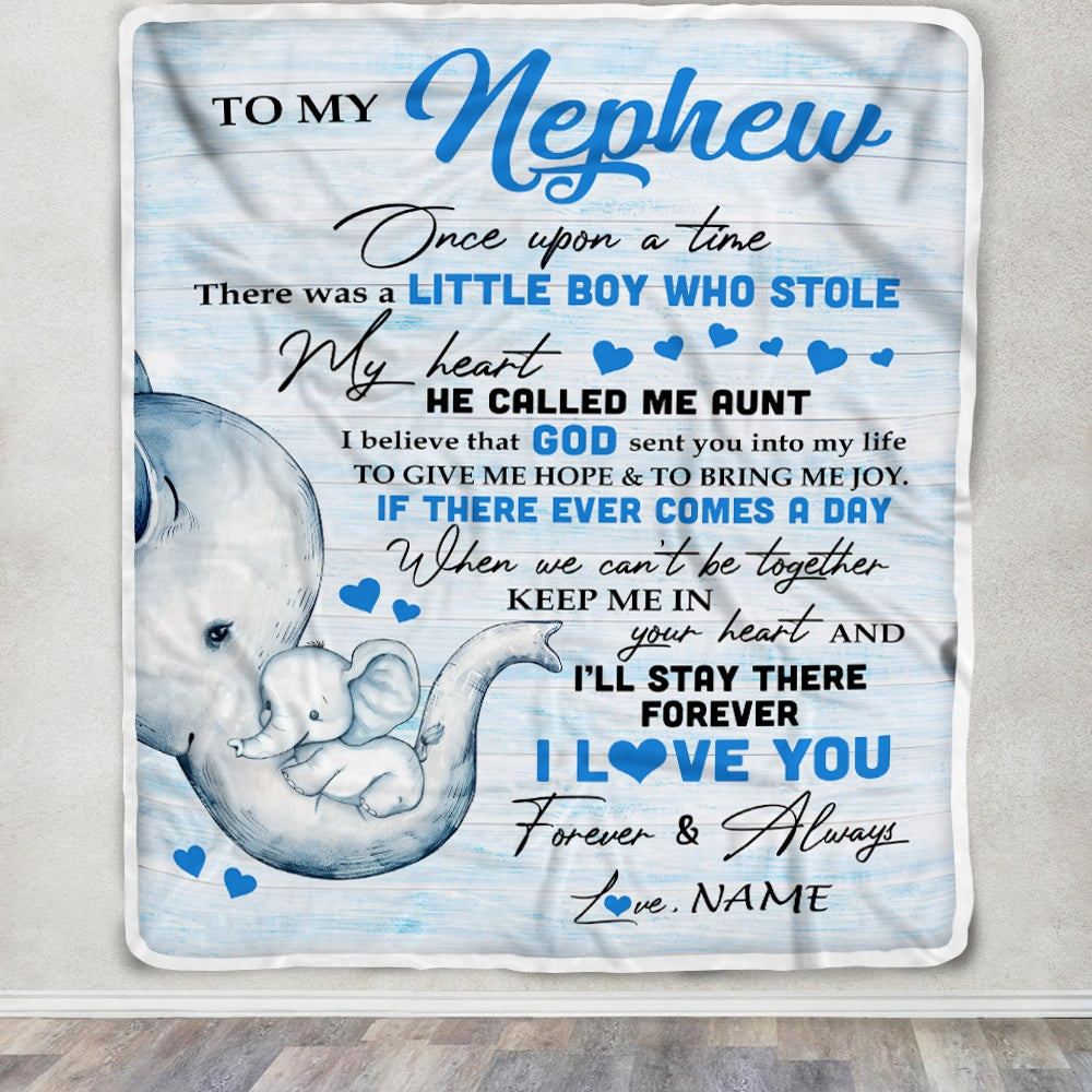 Personalized To My Nephew Elephant Blanket From Aunt Auntie I'll Stay There Forever Nephew Birthday Christmas Customized Bed Quilt Fleece Throw Blanket | teecentury