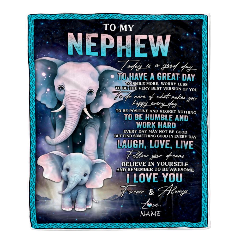 Personalized To My Nephew Elephant Blanket From Aunt Uncle Auntie Every Day Laugh Love Live Nephew Birthday Gifts Christmas Customized Fleece Throw Blanket | teecentury