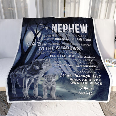 Personalized To My Nephew From Aunt Uncle Blanket Never Feel You Are Alone Wolf Moon Night Dark Forest Family Love Nephew Birthday Christmas Fleece Blanket Blanket | Teecentury.com