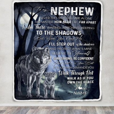 Personalized To My Nephew From Aunt Uncle Blanket Never Feel You Are Alone Wolf Moon Night Dark Forest Family Love Nephew Birthday Christmas Fleece Blanket Blanket | Teecentury.com