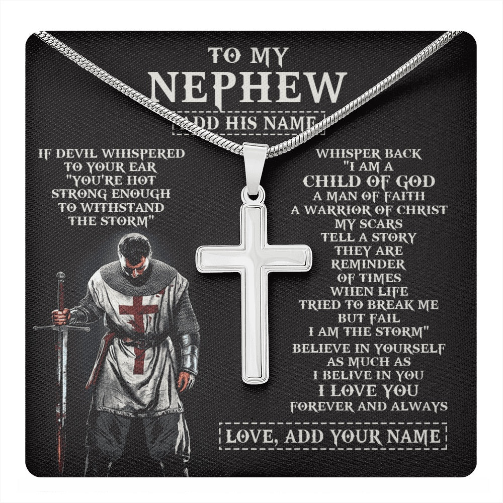 Stainless Cross Necklace Stainless Steel | 1 | Personalized To My Nephew From Uncle Aunt Necklace I Am The Storm Knight Templar Birthday Gifts For Nephew Christian Christmas Custom Gift Box Message Card | https://teecentury.
