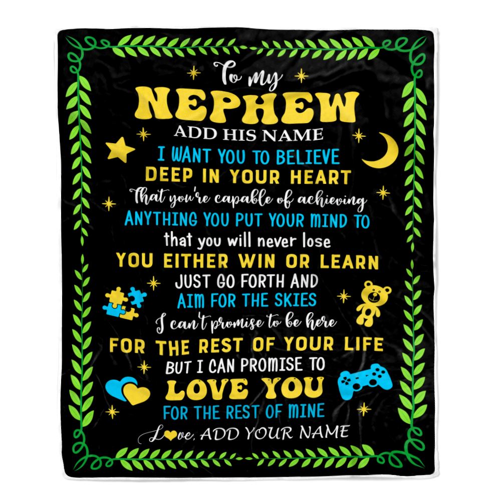 Personalized To My Nephew Gift Blanket From Aunt Uncle Auntie Letter Sleep Cute Nephew Birthday Idea Graduation Christmas Customized Fleece Throw Blanket | teecentury