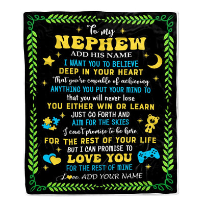 Personalized To My Nephew Gift Blanket From Aunt Uncle Auntie Letter Sleep Cute Nephew Birthday Idea Graduation Christmas Customized Fleece Throw Blanket | teecentury