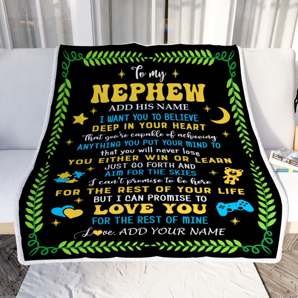 Personalized To My Nephew Gift Blanket From Aunt Uncle Auntie Letter Sleep Cute  Nephew Birthday Idea Graduation Christmas Customized Fleece Throw Blanket -  Teecentury.com, image size:1000x1000