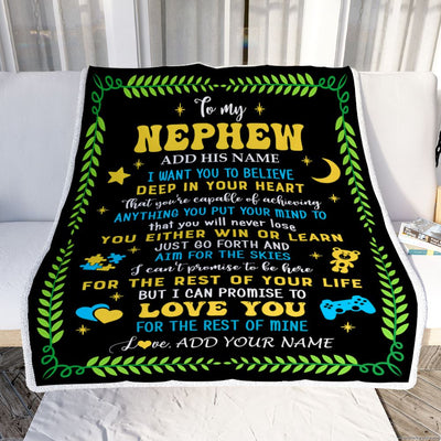 Personalized To My Nephew Gift Blanket From Aunt Uncle Auntie Letter Sleep Cute Nephew Birthday Idea Graduation Christmas Customized Fleece Throw Blanket | teecentury