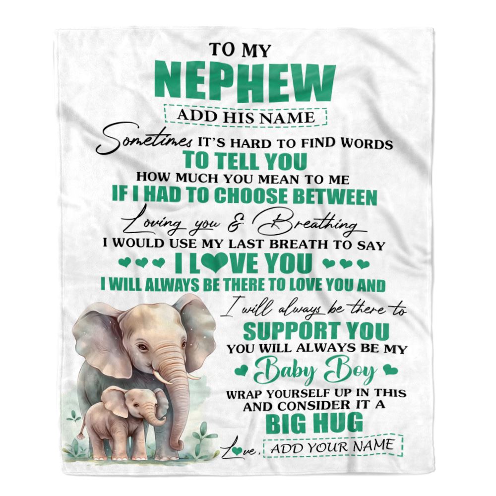 Personalized To My Nephew Gift Blanket From Aunt Uncle Sometimes It's Hard Elephant Nephew Birthday Gifts Graduation Christmas Customized Fleece Throw Blanket | teecentury