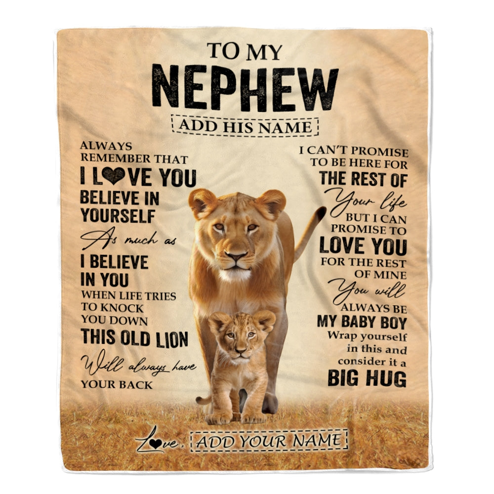 Personalized To My Nephew Gifts Blanket From Aunt Auntie Always Remember Lion Gifts For Nephew Birthday Graduation Christmas Customized Fleece Throw Blanket | teecentury