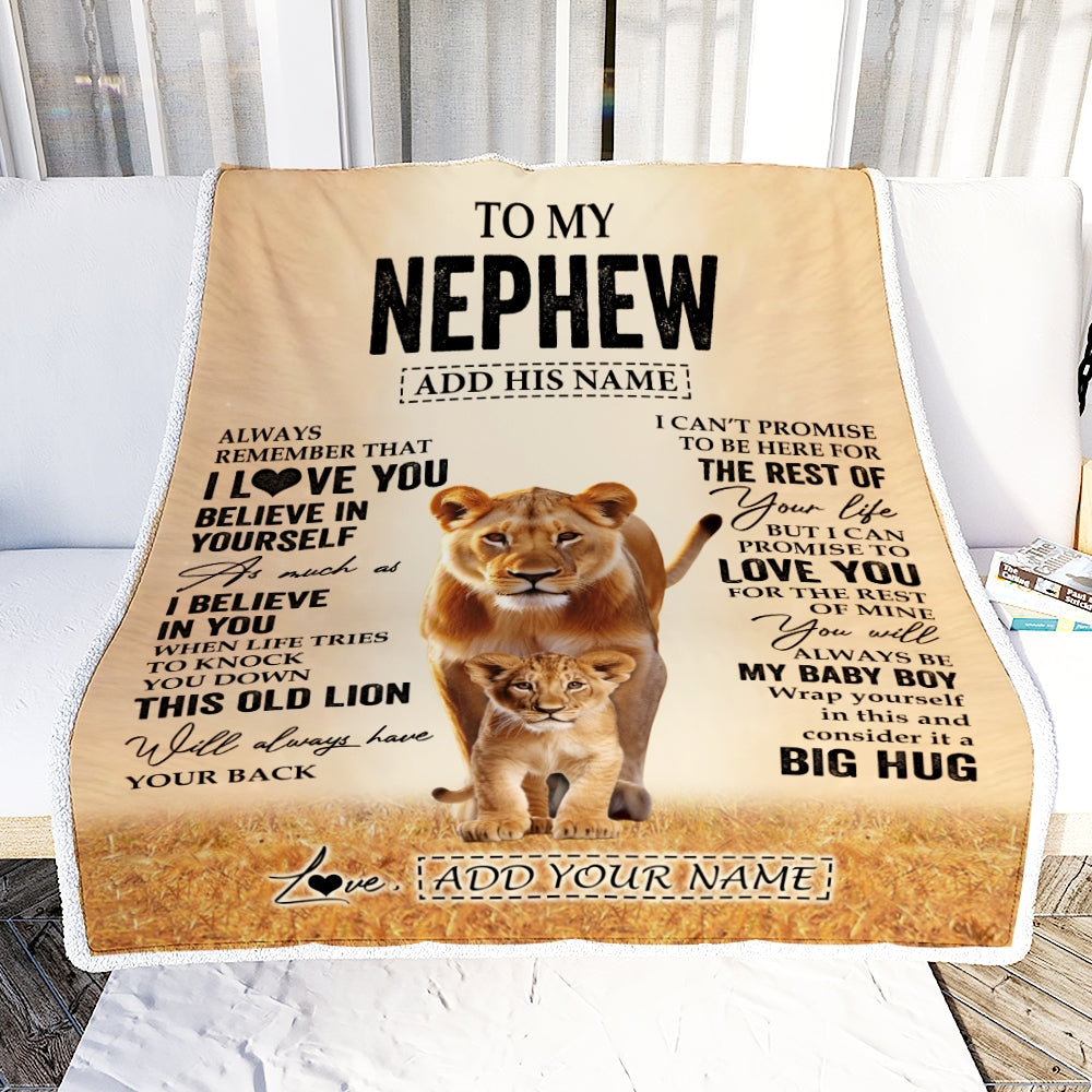 Personalized To My Nephew Gifts Blanket From Aunt Auntie Always Remember Lion Gifts For Nephew Birthday Graduation Christmas Customized Fleece Throw Blanket | teecentury