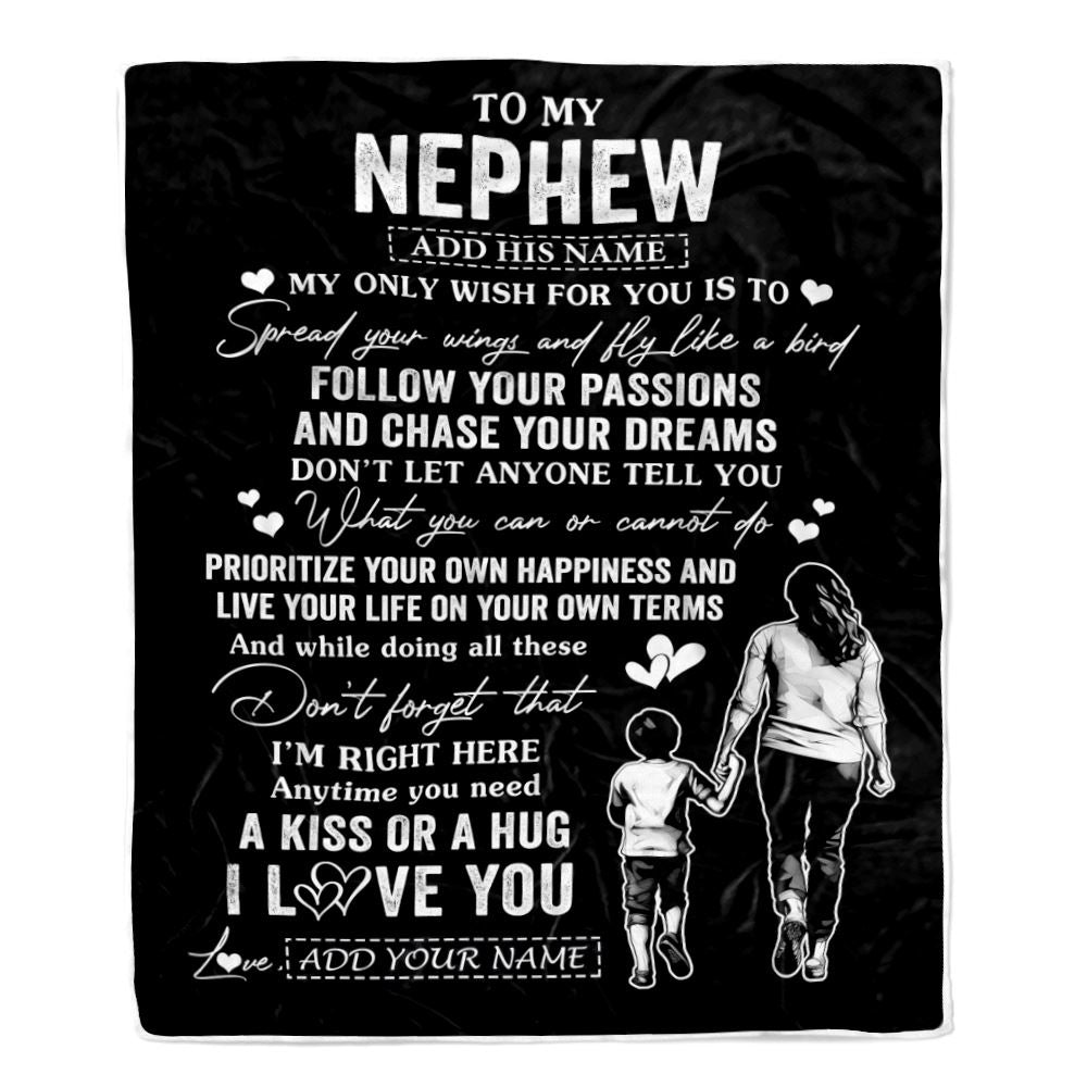 Personalized To My Nephew Gifts Blanket From Aunt Auntie My Only Wish For You Nephew Birthday Gifts Graduation Christmas Customized Fleece Throw Blanket | teecentury