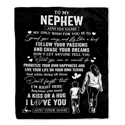 Personalized To My Nephew Gifts Blanket From Aunt Auntie My Only Wish For You Nephew Birthday Gifts Graduation Christmas Customized Fleece Throw Blanket | teecentury