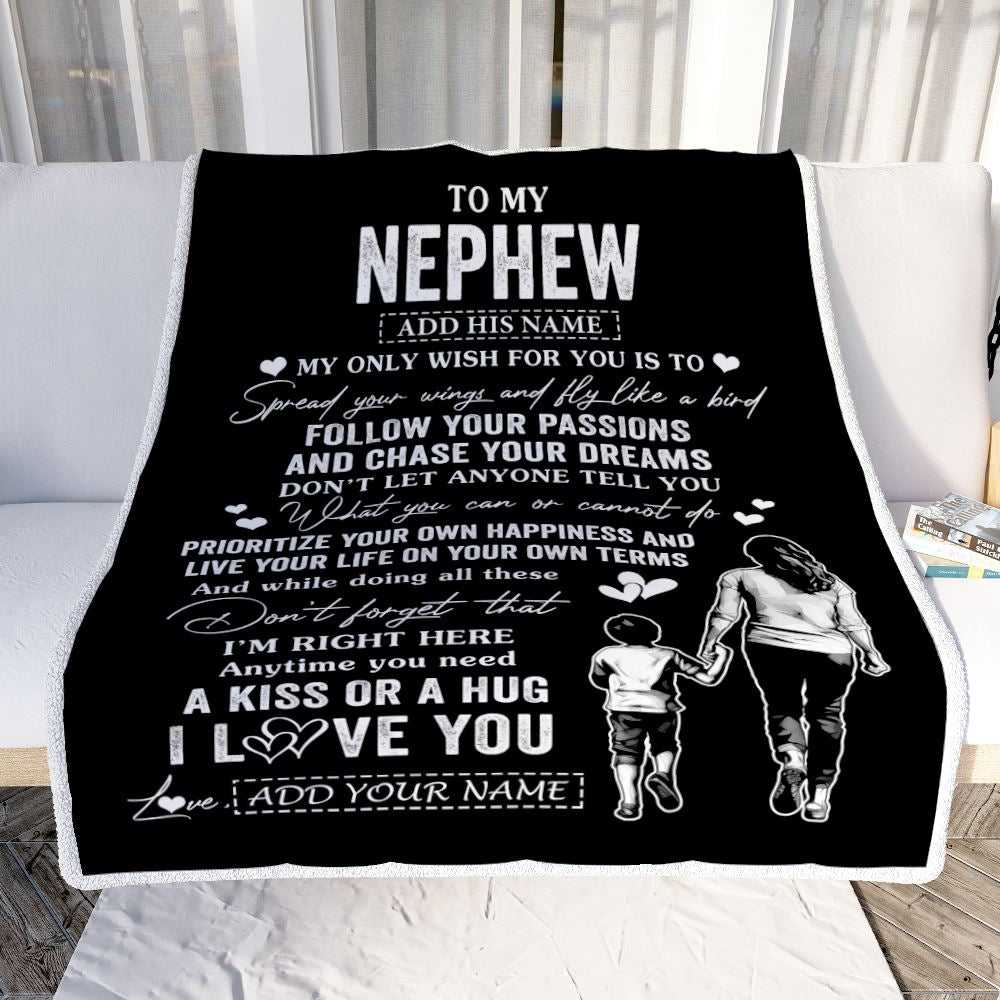 Personalized To My Nephew Gifts Blanket From Aunt Auntie My Only Wish For You Nephew Birthday Gifts Graduation Christmas Customized Fleece Throw Blanket | teecentury