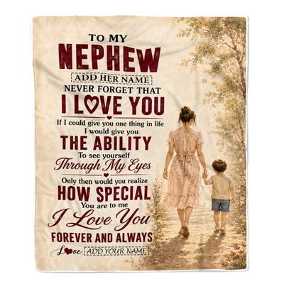 Personalized To My Nephew Gifts Blanket From Aunt Auntie Nephew Holding Hands Letter Birthday Gift Graduation Christmas Customized Bed Fleece Throw Blanket | teecentury