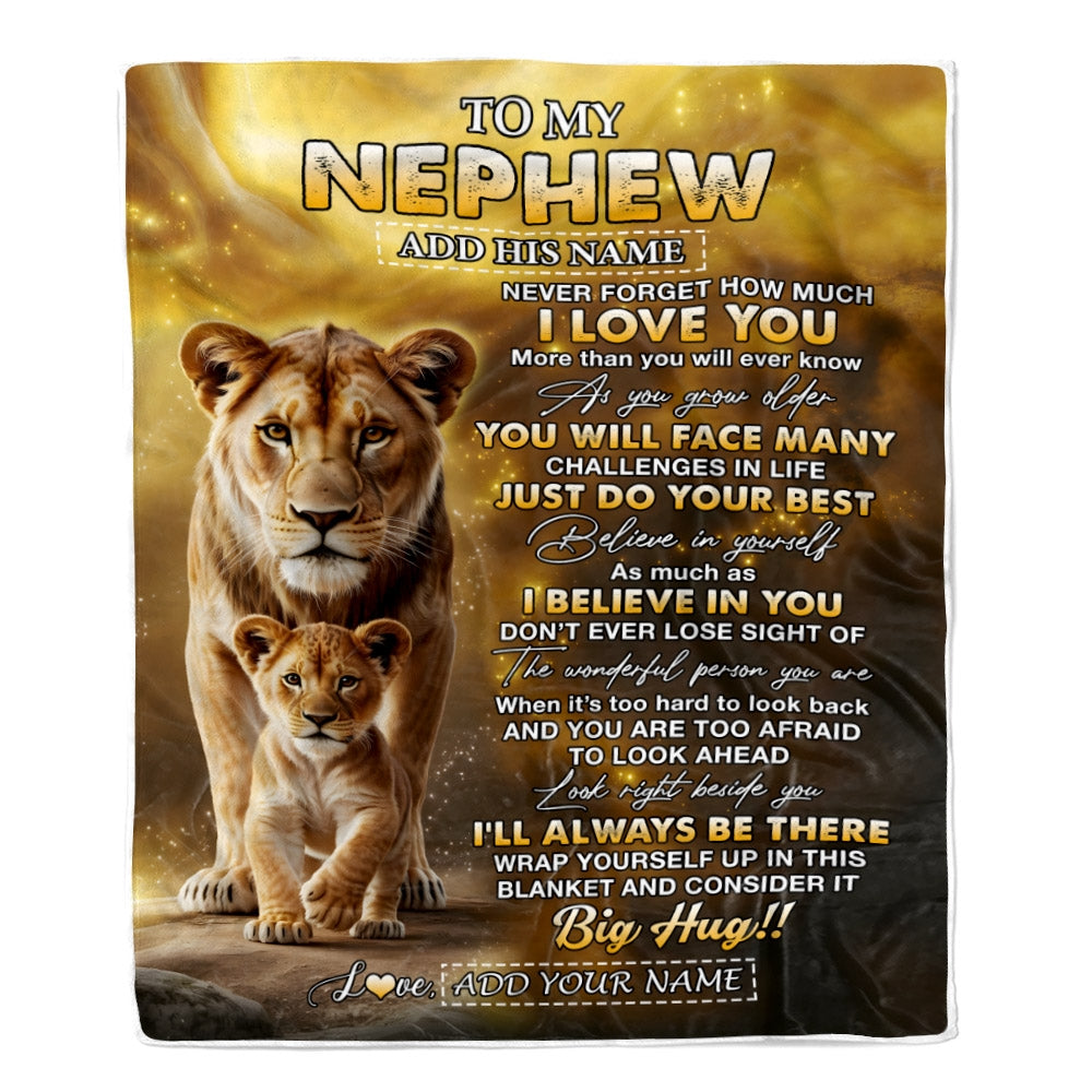 Personalized To My Nephew Gifts Blanket From Aunt Never Forget How Much I Love You Lion Nephew Birthday Gifts Graduation Christmas Custom Fleece Blanket | teecentury