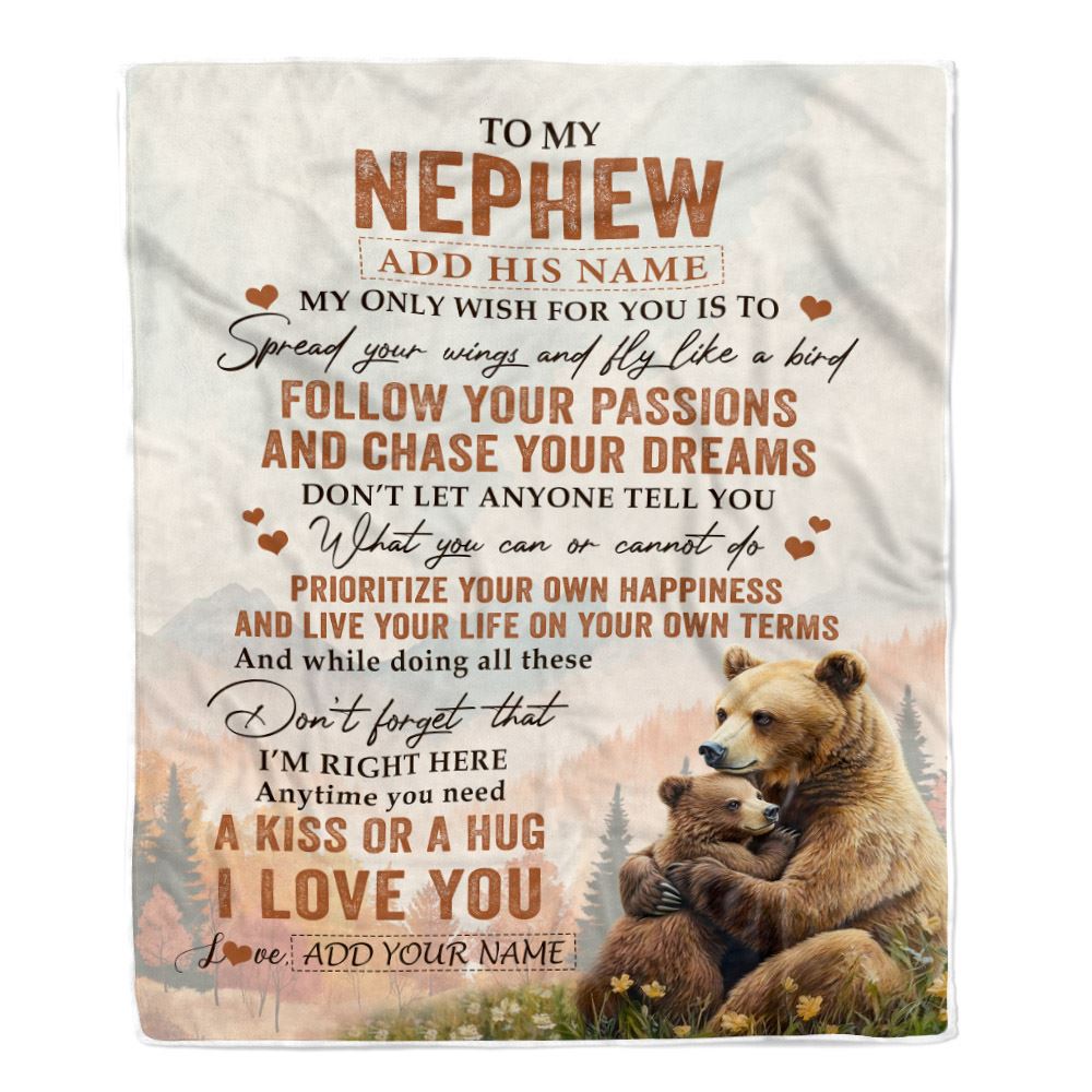 Personalized To My Nephew Gifts Blanket From Aunt Uncle Auntie Bear My Only Wish For You Nephew Birthday Gifts Graduation Christmas Fleece Throw Blanket | teecentury