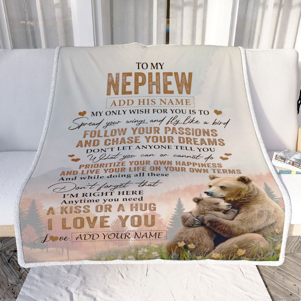 Personalized To My Nephew Gifts Blanket From Aunt Uncle Auntie Bear My Only Wish For You Nephew Birthday Gifts Graduation Christmas Fleece Throw Blanket | teecentury