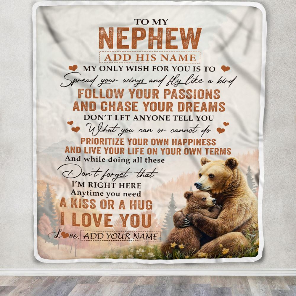 Personalized To My Nephew Gifts Blanket From Aunt Uncle Auntie Bear My Only Wish For You Nephew Birthday Gifts Graduation Christmas Fleece Throw Blanket | teecentury