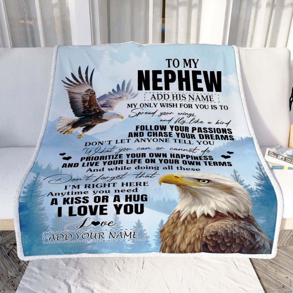 Personalized To My Nephew Gifts Blanket From Aunt Uncle Auntie Eagle My Only Wish For You Nephew Birthday Gifts Graduation Christmas Fleece Throw Blanket | teecentury