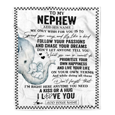Personalized To My Nephew Gifts Blanket From Aunt Uncle Auntie Elephant My Only Wish For You Nephew Birthday Gifts Graduation Christmas Fleece Throw Blanket | teecentury