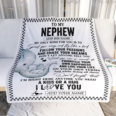Personalized To My Nephew Gifts Blanket From Aunt Uncle Auntie Elephant My Only Wish For You Nephew Birthday Gifts Graduation Christmas Fleece Throw Blanket | teecentury
