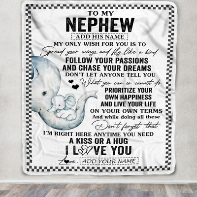 Personalized To My Nephew Gifts Blanket From Aunt Uncle Auntie Elephant My Only Wish For You Nephew Birthday Gifts Graduation Christmas Fleece Throw Blanket | teecentury