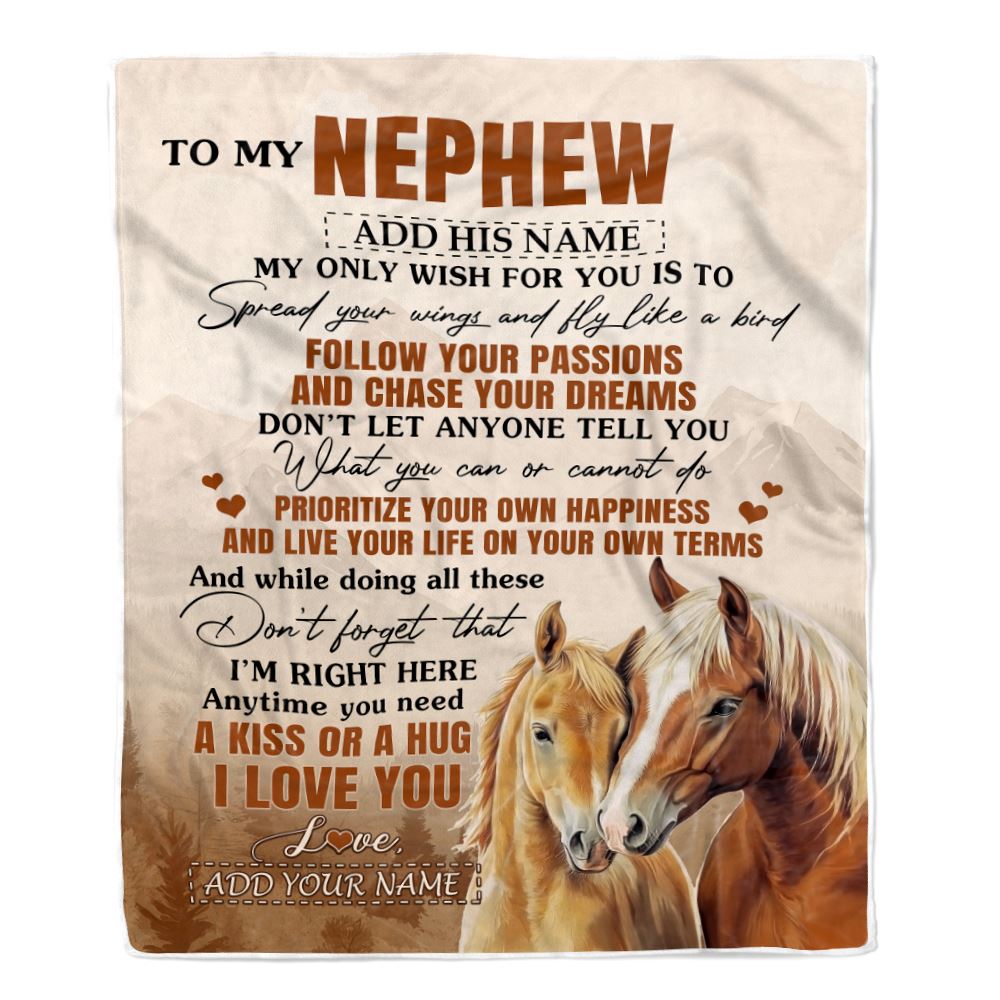 Personalized To My Nephew Gifts Blanket From Aunt Uncle Auntie Horse My Only Wish For You Nephew Birthday Gifts Graduation Christmas Fleece Throw Blanket | teecentury