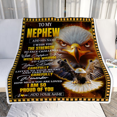 Personalized To My Nephew Gifts Blanket From Aunt Uncle Auntie I Wish You The Strength Eagle Nephew Birthday Gifts Christmas Graduation Custom Fleece Blanket | teecentury