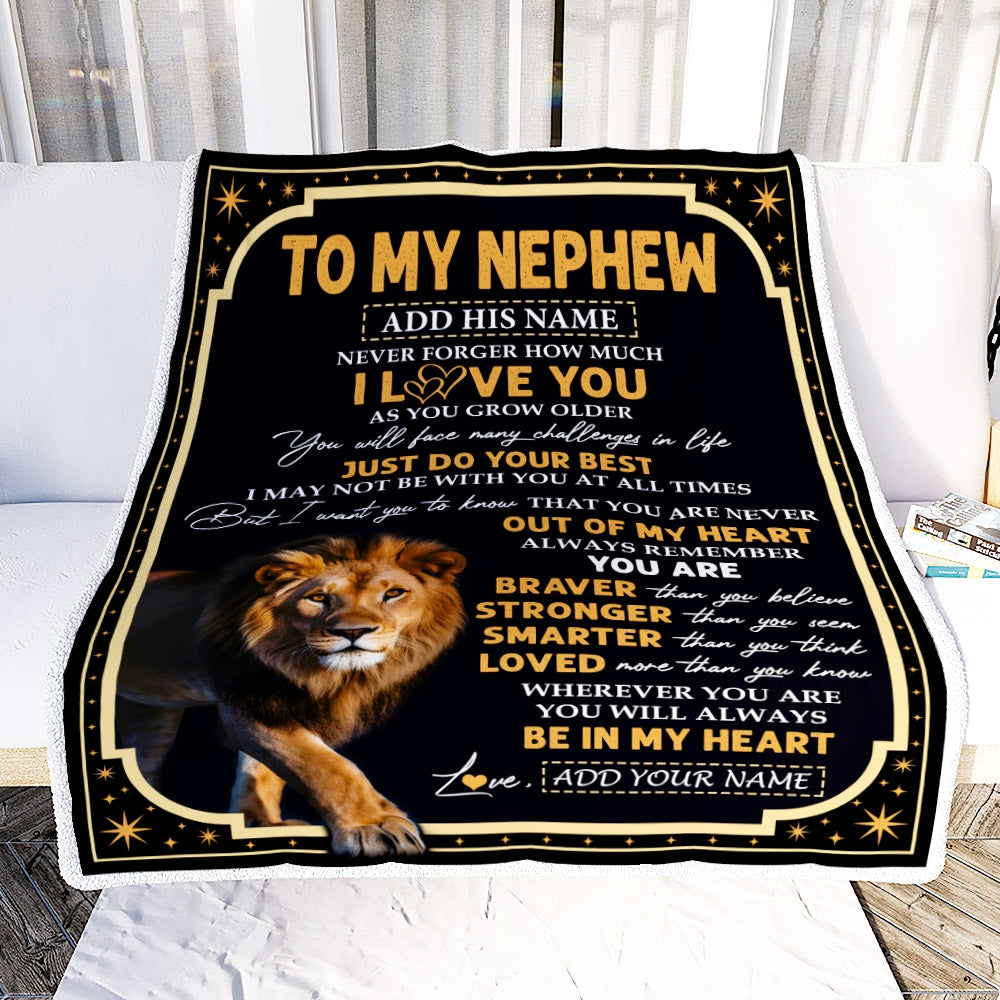 Personalized To My Nephew Gifts Blanket From Aunt Uncle Auntie Inspirational I Love You Lion Nephew Birthday Gifts Graduation Christmas Fleece Throw Blanket | teecentury