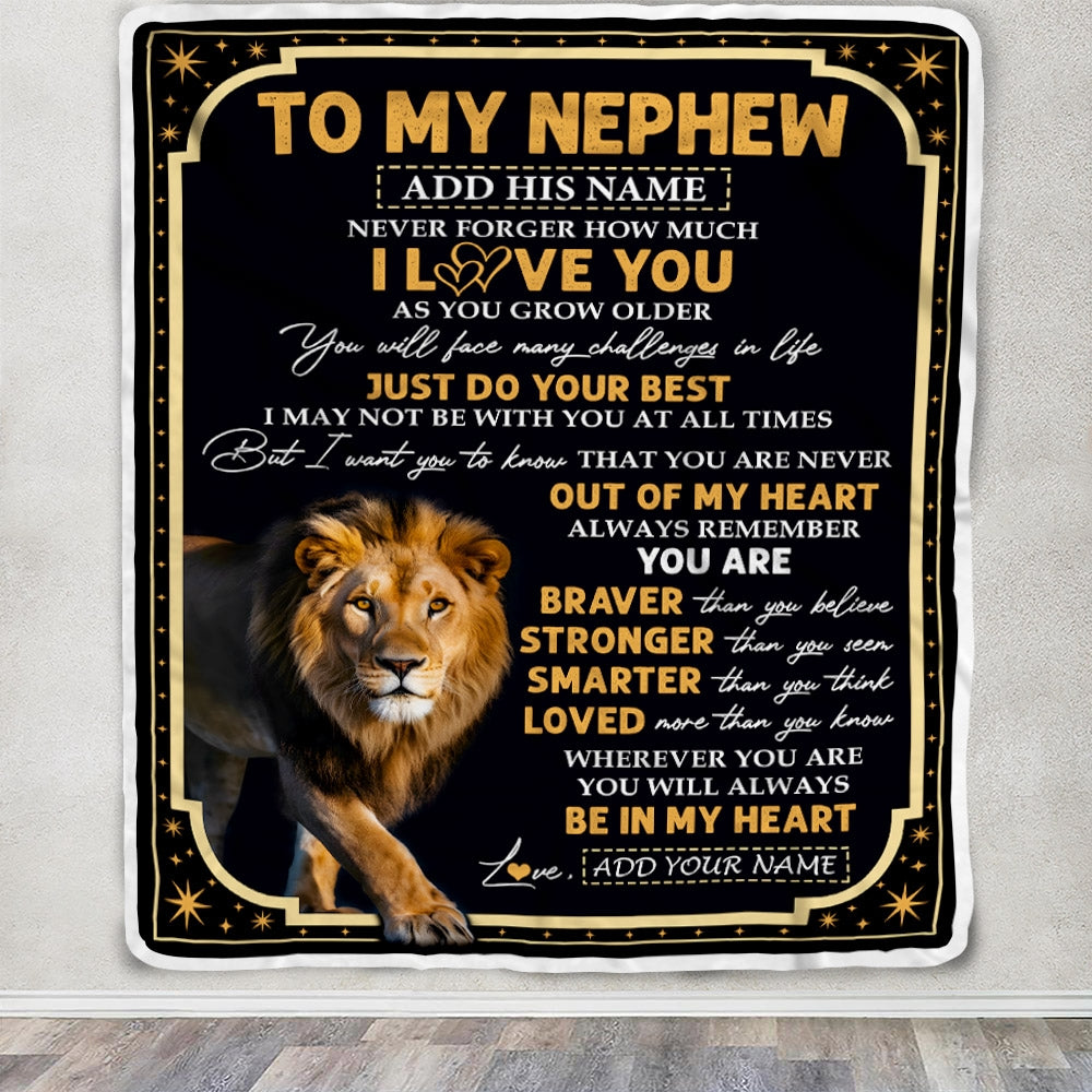 Personalized To My Nephew Gifts Blanket From Aunt Uncle Auntie Inspirational I Love You Lion Nephew Birthday Gifts Graduation Christmas Fleece Throw Blanket | teecentury