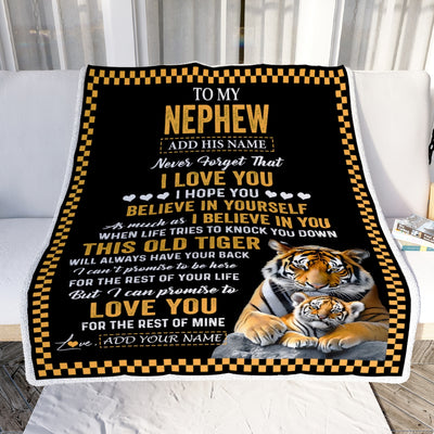Personalized To My Nephew Gifts Blanket From Aunt Uncle Auntie This Old Tiger Love You Nephew Birthday Gifts Graduation Christmas Customized Fleece Blanket | teecentury
