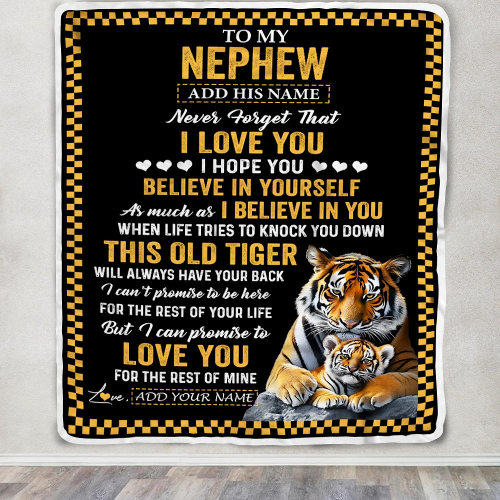 Personalized To My Nephew Gifts Blanket From Aunt Uncle Auntie This Old Tiger Love You Nephew Birthday Gifts Graduation Christmas Customized Fleece Blanket | teecentury