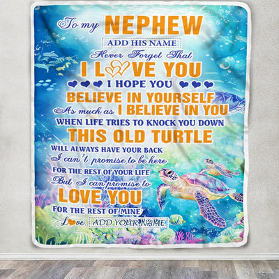 Personalized To My Nephew Gifts Blanket From Aunt Uncle Auntie This Old Turtle Love You Nephew Birthday Gifts Graduation Christmas Customized Fleece Blanket | teecentury