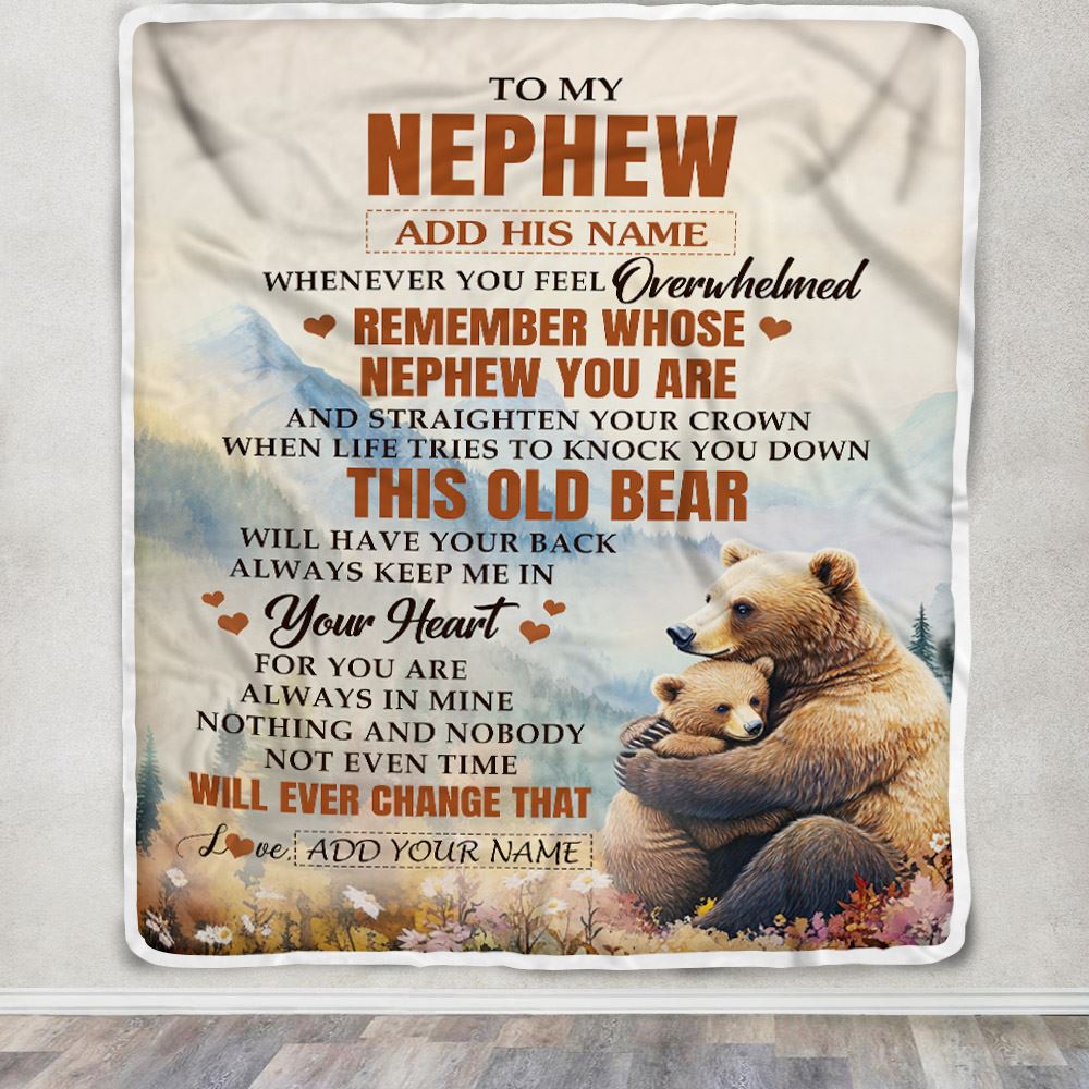 Personalized To My Nephew Gifts Blanket From Aunt Uncle Auntie Whenever Bear Unique Birthday Gifts For Nephew Graduation Christmas Custom Fleece Throw Blanket | teecentury