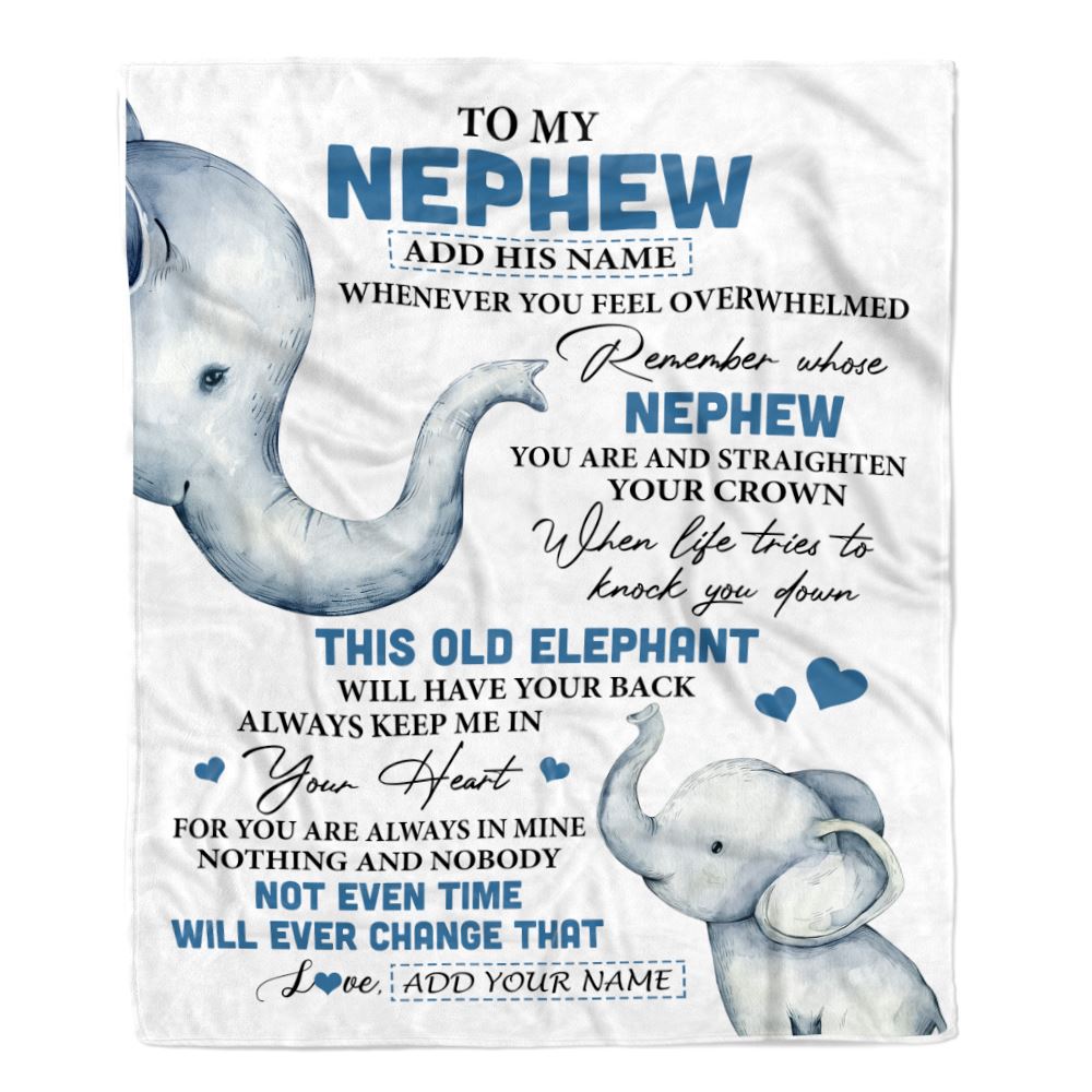 Personalized To My Nephew Gifts Blanket From Aunt Uncle Auntie Whenever Elephant Unique Birthday Gifts For Nephew Graduation Christmas Fleece Throw Blanket | teecentury