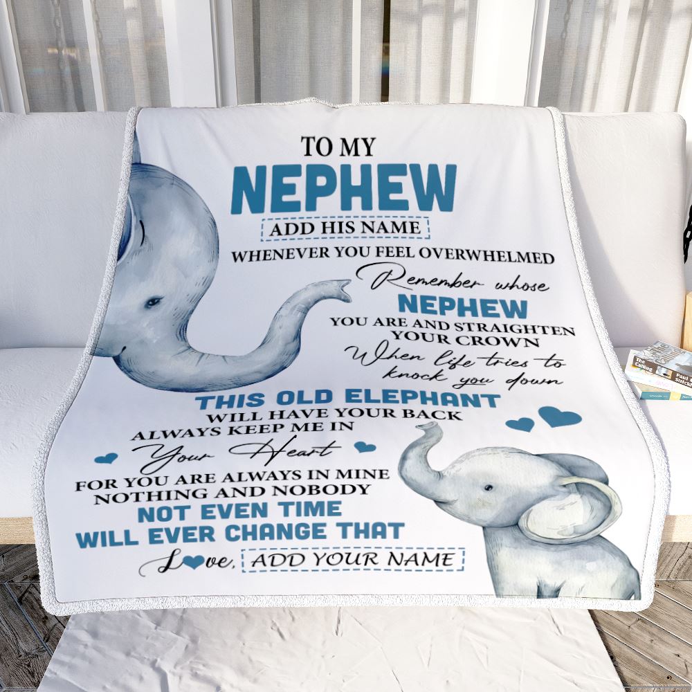 Personalized To My Nephew Gifts Blanket From Aunt Uncle Auntie Whenever Elephant Unique Birthday Gifts For Nephew Graduation Christmas Fleece Throw Blanket | teecentury