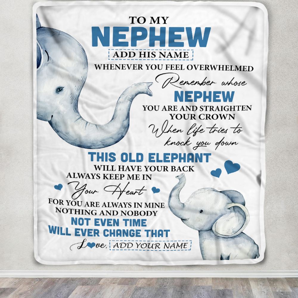 Personalized To My Nephew Gifts Blanket From Aunt Uncle Auntie Whenever Elephant Unique Birthday Gifts For Nephew Graduation Christmas Fleece Throw Blanket | teecentury