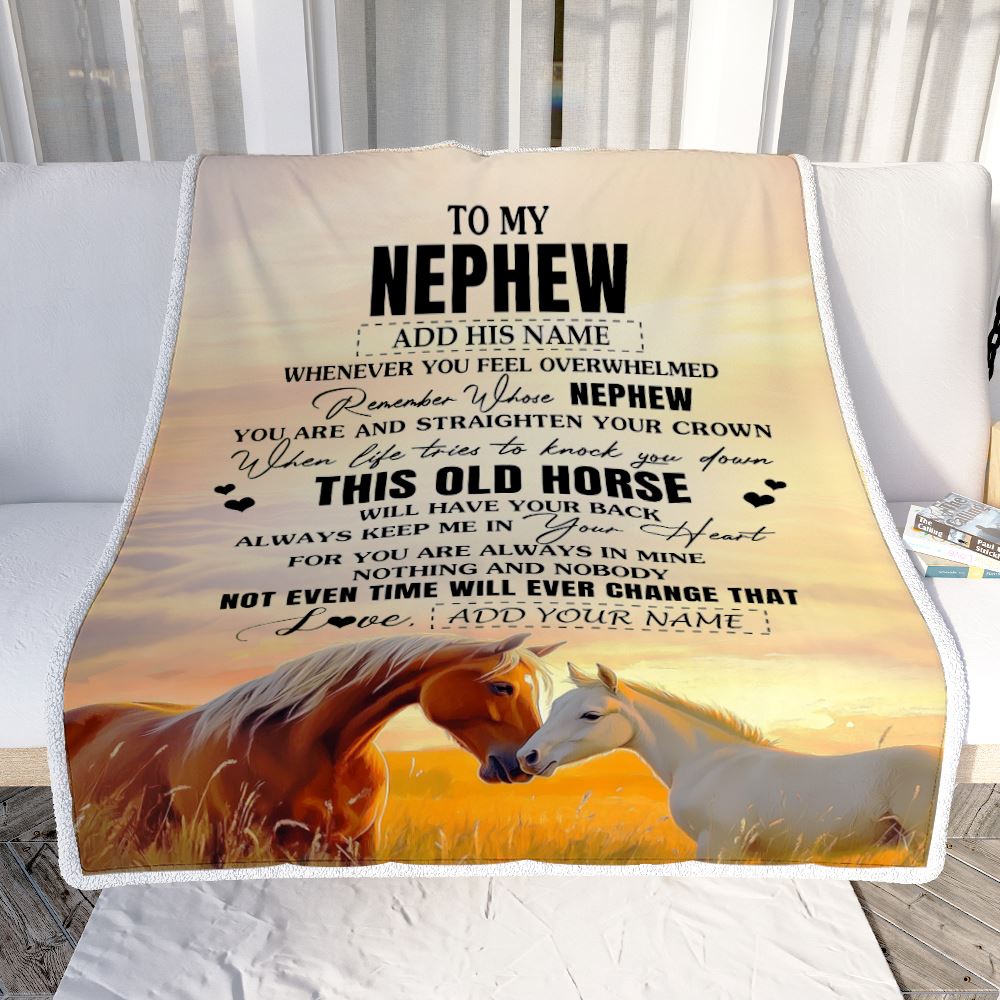 Personalized To My Nephew Gifts Blanket From Aunt Uncle Auntie Whenever Horse Unique Birthday Gifts For Nephew Graduation Christmas Custom Fleece Throw Blanket | teecentury