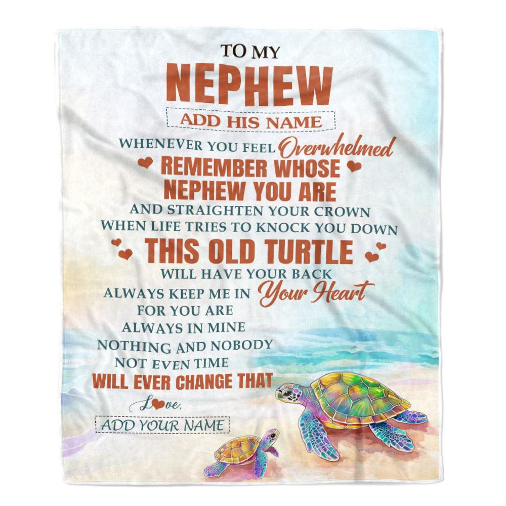 Personalized To My Nephew Gifts Blanket From Aunt Uncle Auntie Whenever Turtle Unique Birthday Gifts For Nephew Graduation Christmas Custom Fleece Throw Blanket | teecentury