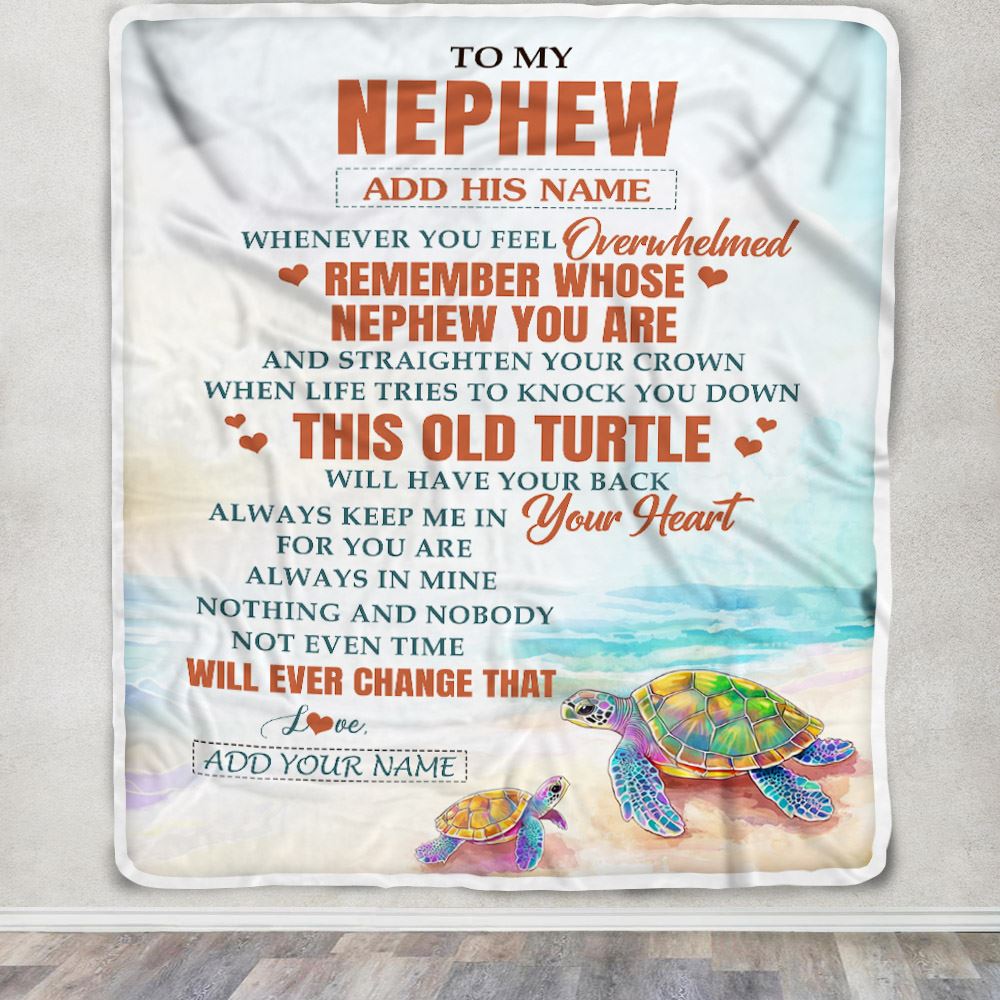 Personalized To My Nephew Gifts Blanket From Aunt Uncle Auntie Whenever Turtle Unique Birthday Gifts For Nephew Graduation Christmas Custom Fleece Throw Blanket | teecentury