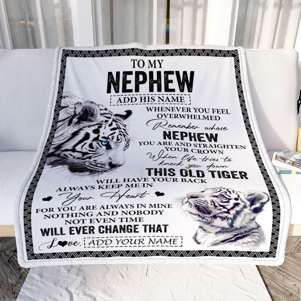 Personalized To My Nephew Gifts Blanket From Aunt Uncle Auntie Whenever White Tiger Unique Birthday Gifts For Nephew Graduation Christmas Fleece Throw Blanket | teecentury
